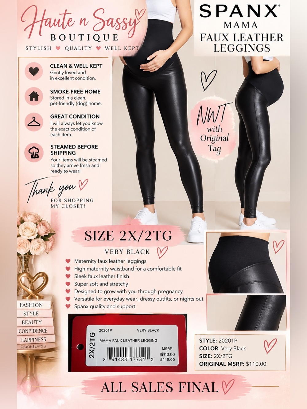 🖤 NWT SPANX Mama Faux Leather Maternity Leggings Size 2X/2TG
